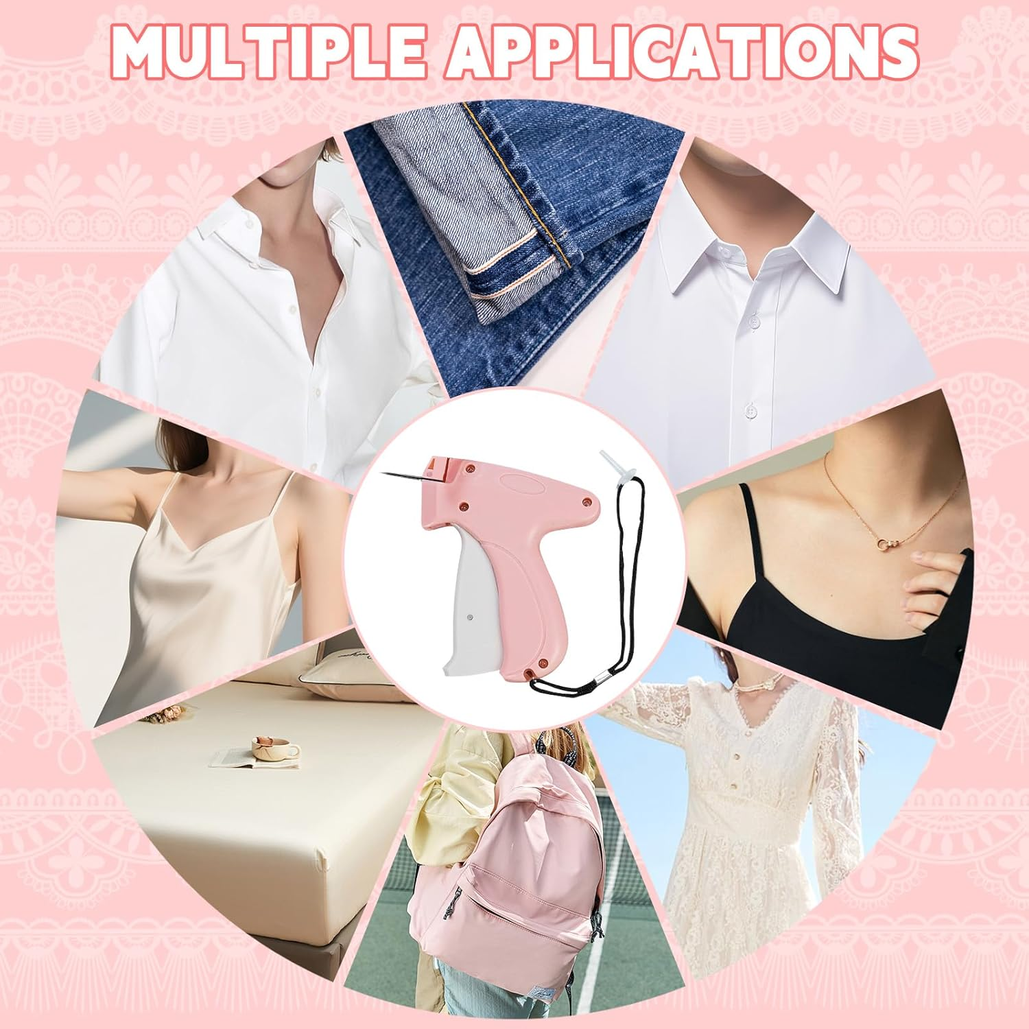 Pearyaest Handheld Stitch Gun for Clothes,Quick Clothing Fixer with 5 Needles,Mini Tagging Gun for Sewing,Hemming,Quilting1000 Black Fasteners & 1000 White Fasteners,Mini Sewing Kit Micro(Pink)