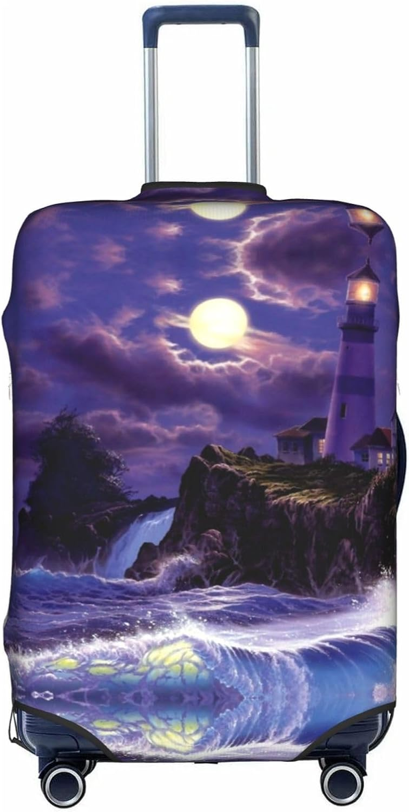 Navy Blue Sky and Stars Travel Luggage Cover,Washable Suitcase Cover Protector Anti-Scratch Suitcase Cover Fits 18-32 In, Moonlight Lighthouse, M image number 4