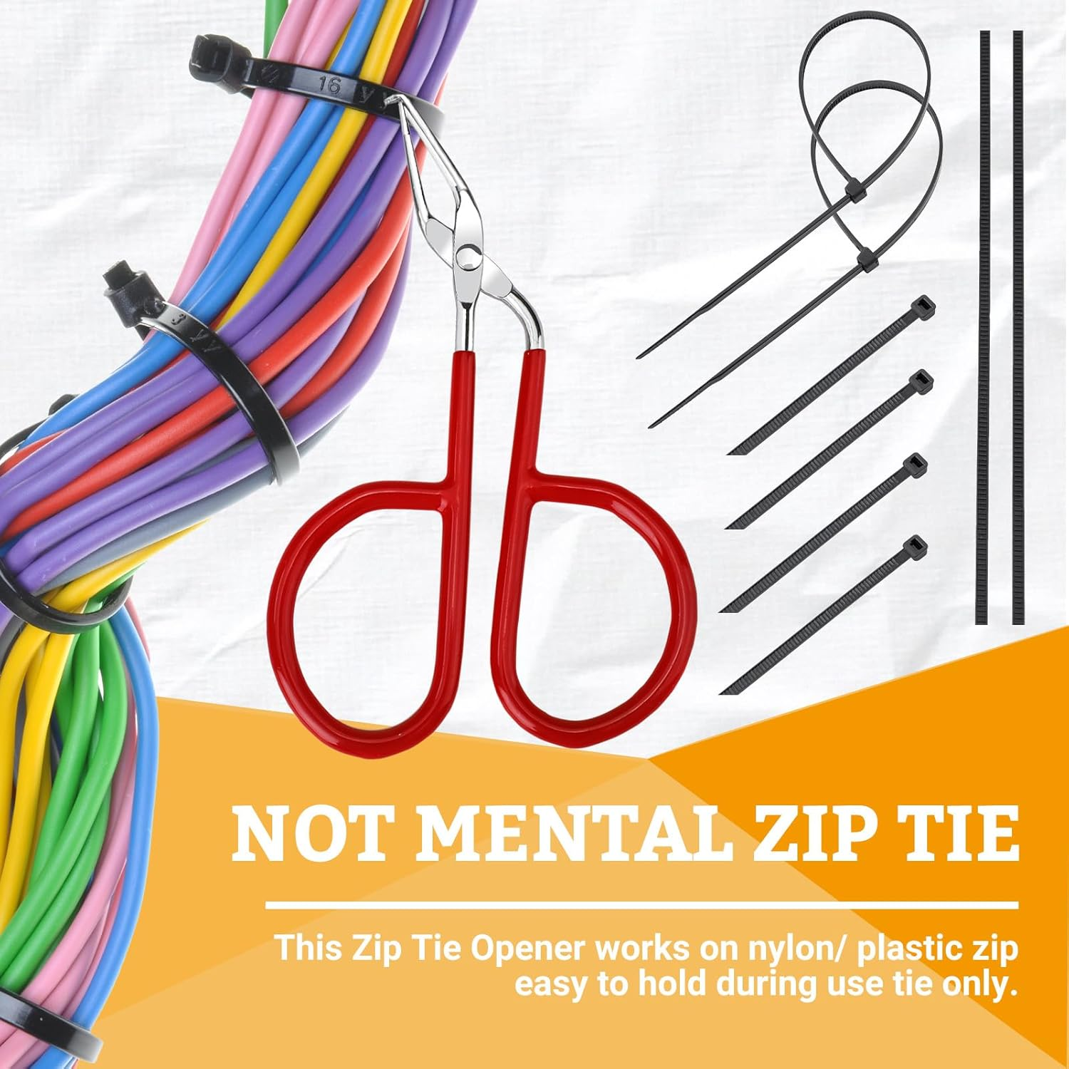 2PCS Cable Tie Opener, Stainless Steel Zip Tie Cutter, Pocket-Sized Zip Ties Tool with Red Silicone Handle for Quickly Untie, Multipurpose Removal Pliers, Electronics Accessories image number 4