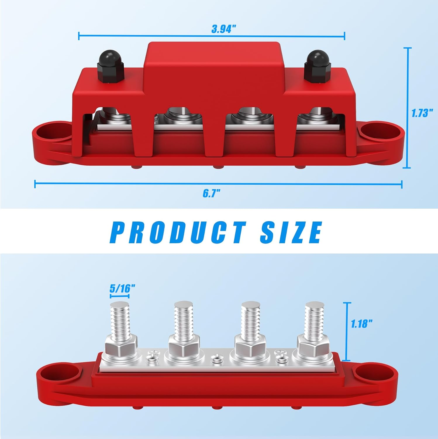 Venxykod Power Distribution Block,250A 12V Bus Bar 4X5/16 Terminal Block with Cover Max 48V Junction Block Automotive Marine Busbar