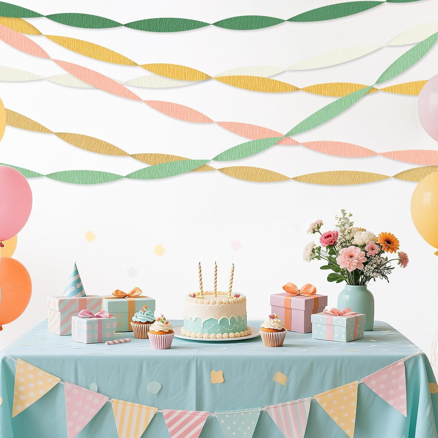 6 Colors Green Khaki Gold Crepe Paper for Party Decorations, Green Gold Wedding Party Crepe Paper Streamers, Crepe Paper Streamers Party Decorations Colourful Streamer image number 5