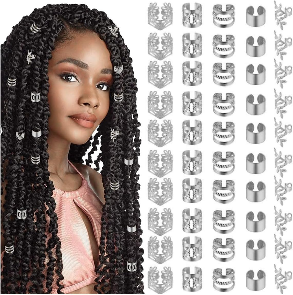 TSUOUKL Pack of 50 Golden Hair Clips for Braids, Dreadlock Accessories and Loc Jewellery - Cuff Clips and Spirals for Men, Women and Children, Perfect Hair Accessories for Any Occasion image number 3