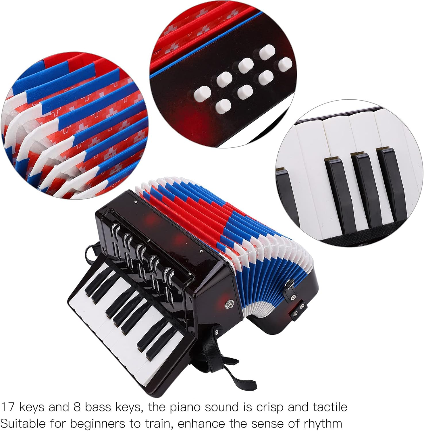 Accordion 17 Keys 8 Bass, Lightweight Kid Instrument for Early Childhood Development, Environmentally Friendly, Easy to Play, ABS Plastic with Straps, Suitable for Beginners image number 3
