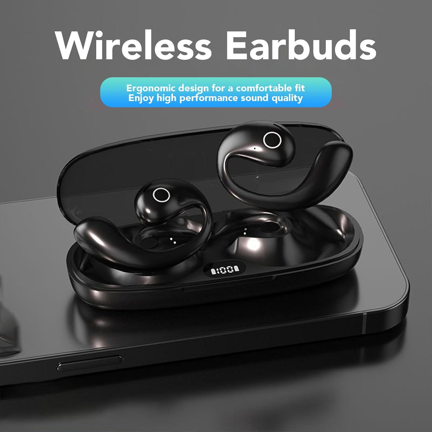 Fockety Wireless Earbuds, 5.4, Stereo Sound, Sports Earbuds, LED Display, 42 Hours Playtime, Deep Bass, Waterproof IPX7 Headphones with Ear Hook for Training, Running (Black) image number 6