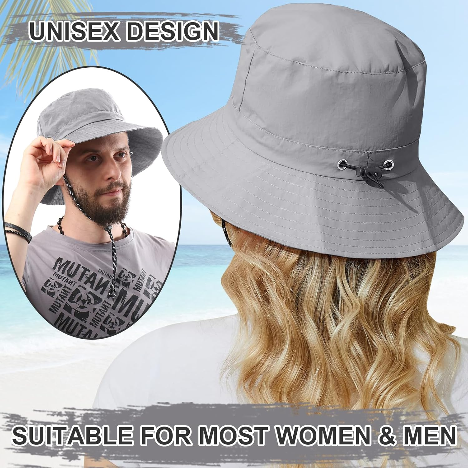 Velado Sun Hat for Women Men Wide Brim Bucket Hat UPF50 UV Protection Adjustable Cap for Summer Fishing, Hiking, Camping, Garden, Farming, Outdoor Exercise - Grey image number 4