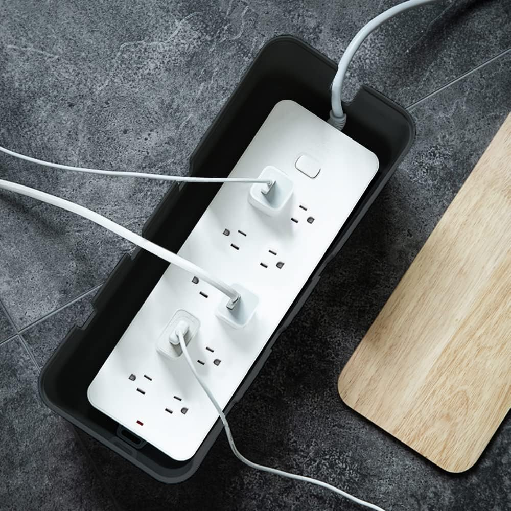 Cable Management Box by Baskiss, Solid Wood Lid, Wire Organizer for Desk TV Computer USB Hub System to Cover and Hide & Power Strips & Cords (Black, Medium) image number 6