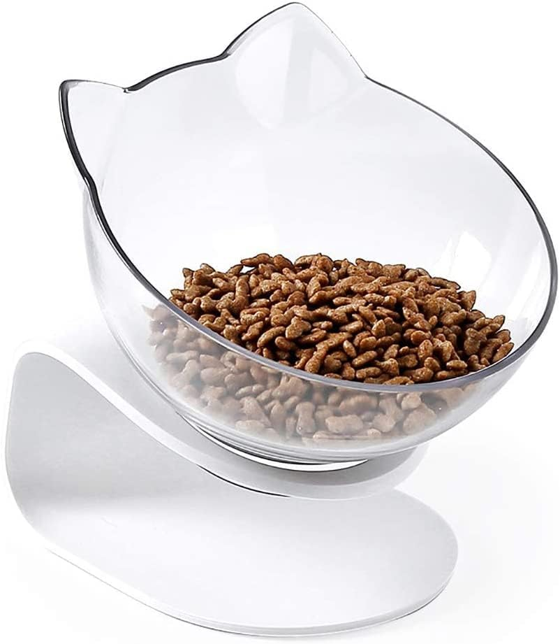 Double Elevated Cat Bowls with Raised Stand, 15 Tilted Cat Bowl Design Neck Guard Stand Raised Pet Food Water Feeder Bowl for Cats or Small Dogs