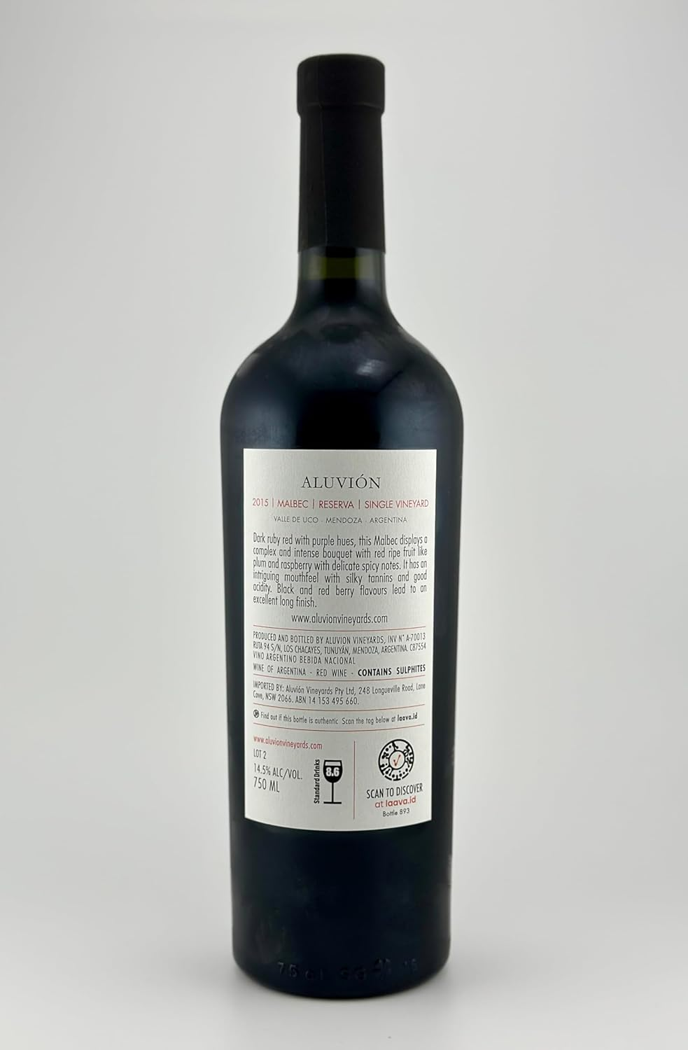 2015 Aluvi&oacute;n Vineyards Malbec Wine "Ignifugo" from the Uco Valley, Mendoza, Argentina image number 2