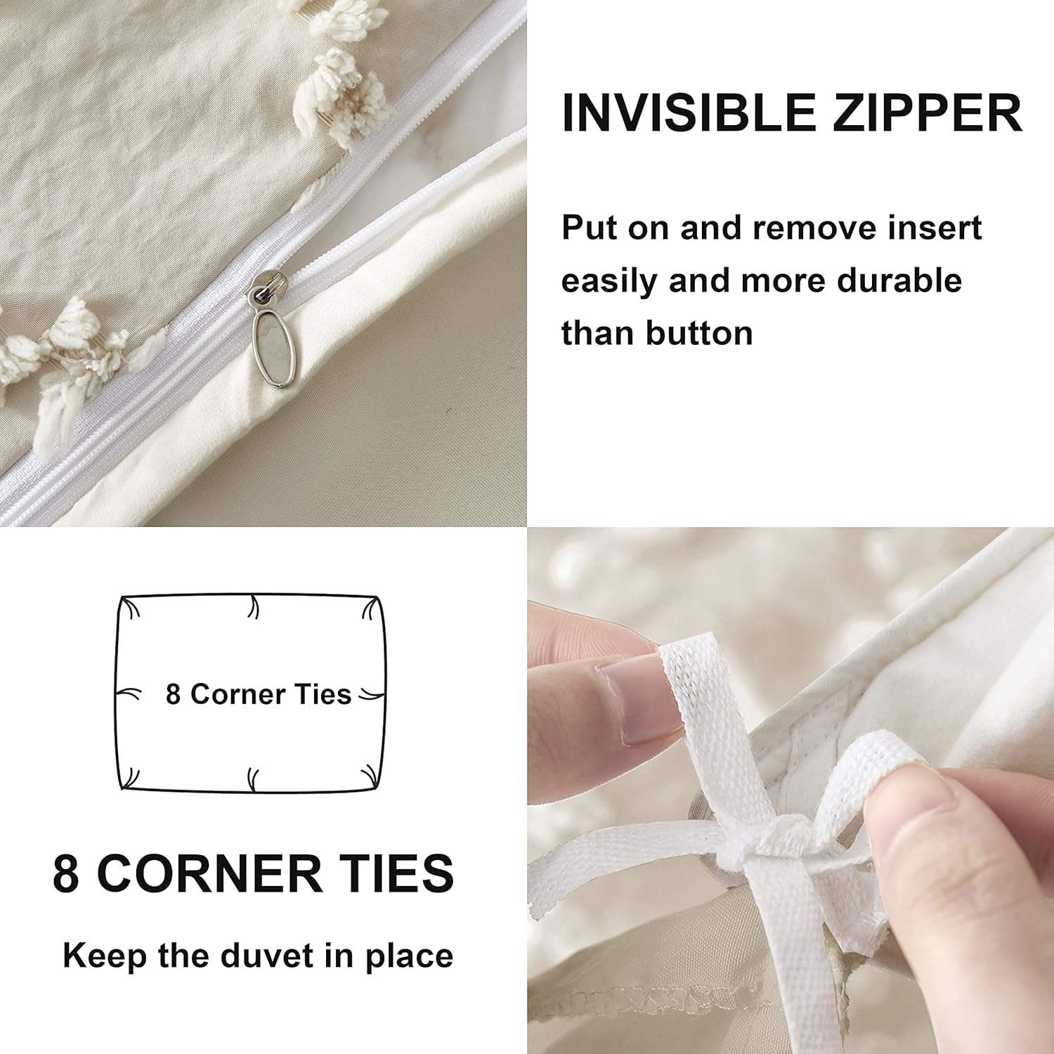 Oli Anderson Tufted Duvet Cover King Size, Soft and Lightweight Duvet Covers Set for All Seasons, 3 Pieces Boho Embroidery Shabby Chic Bedding Set (Beige, King, 104&rsquo;&rsquo; X 90&rsquo;&rsquo;) image number 1