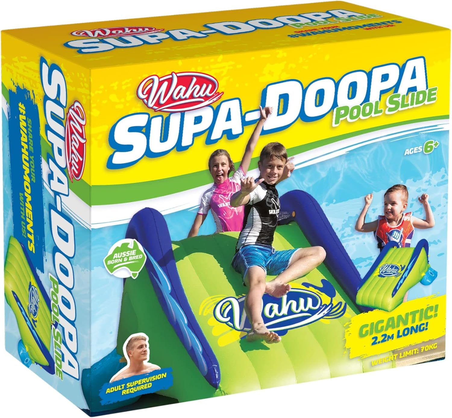 Wahu Backyard Inflatable Supa-Doopa Pool Slide &ndash; Giant Water Slide with Continuous Spray | Durable Puncture-Resistant Design | Steep, Fast Ride for Kids Summer Fun