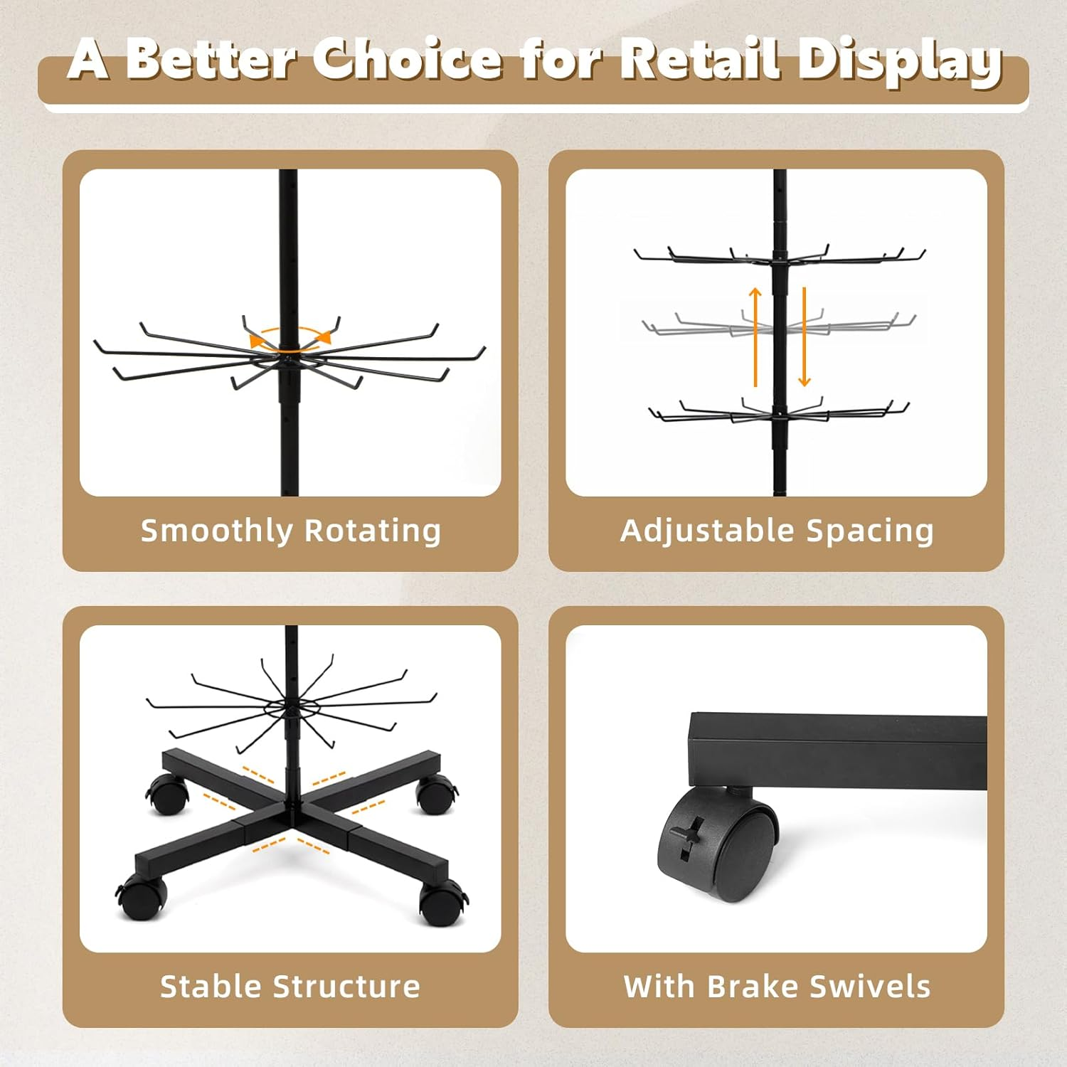 ANBOXIT Retail Display Stand 7 Tier Rotating Display Rack for Keychains Jewelry Vendor Events and Stores Movable and Adjustable - Black image number 2