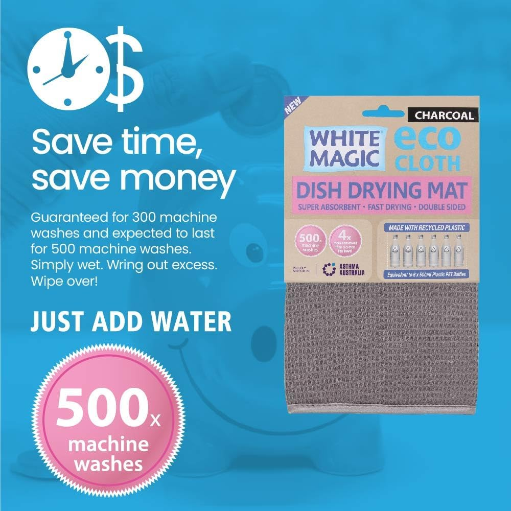 White Magic Dish Drying Mat, Charcoal - Absorbent & Hygienic, Protects Countertops, Quick-Drying Anti-Microbial, Foldable & Easy to Clean, Versatile for Kitchen Essentials, 45X40Cm image number 2