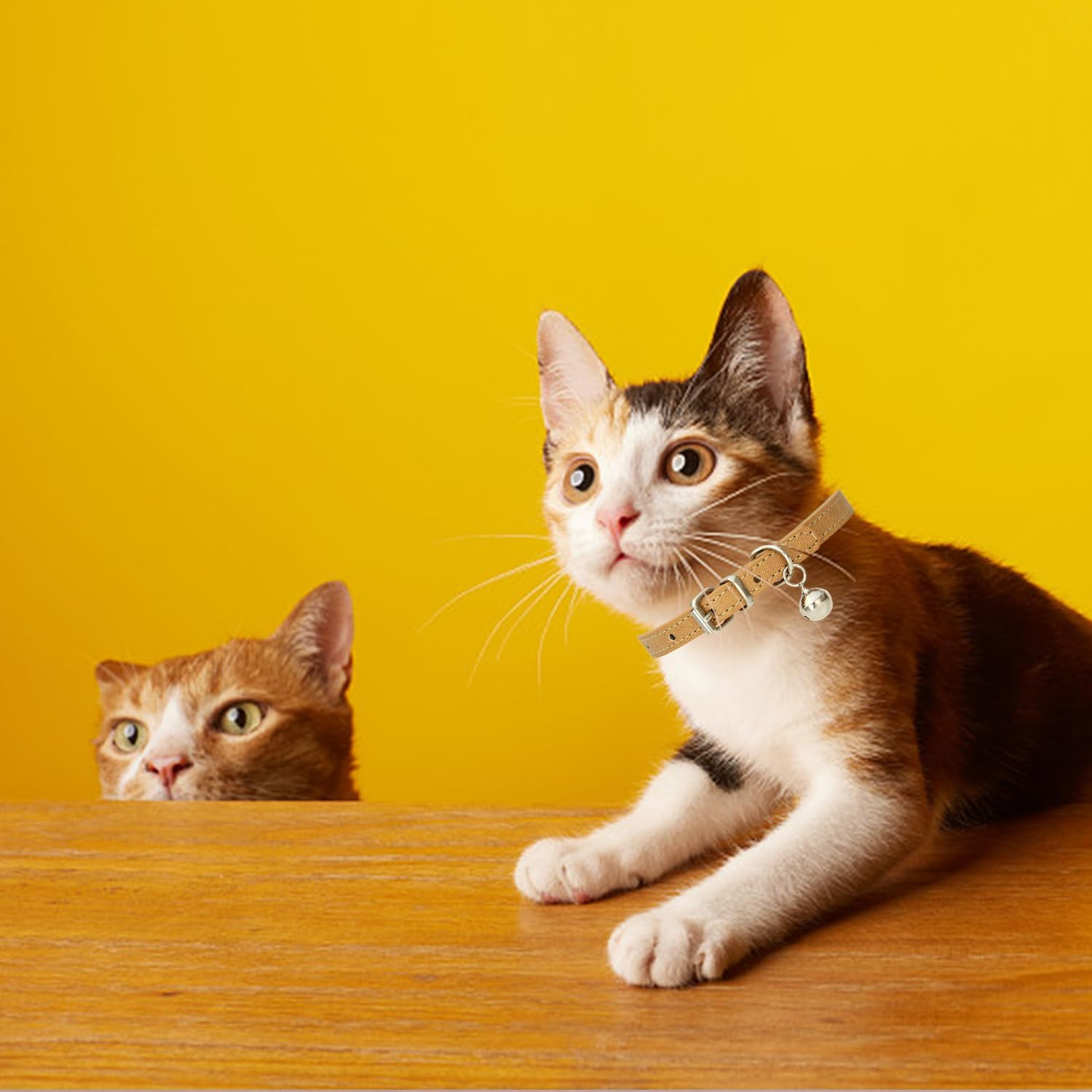 QIXNBL Pack of 4 Cat Collars, PU Material Collars, Metal Buckle with Bells, Adjustable Collars for Pets, Cute Pet Accessories image number 2