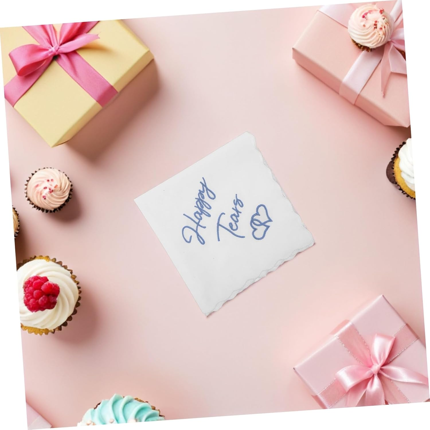 FOMIYES 4Pcs Wedding Handkerchief Happy Tears Embroidered Blue Handkerchiefs Mothers Bride Groom Mother Present Elegant Wedding Accessory image number 2