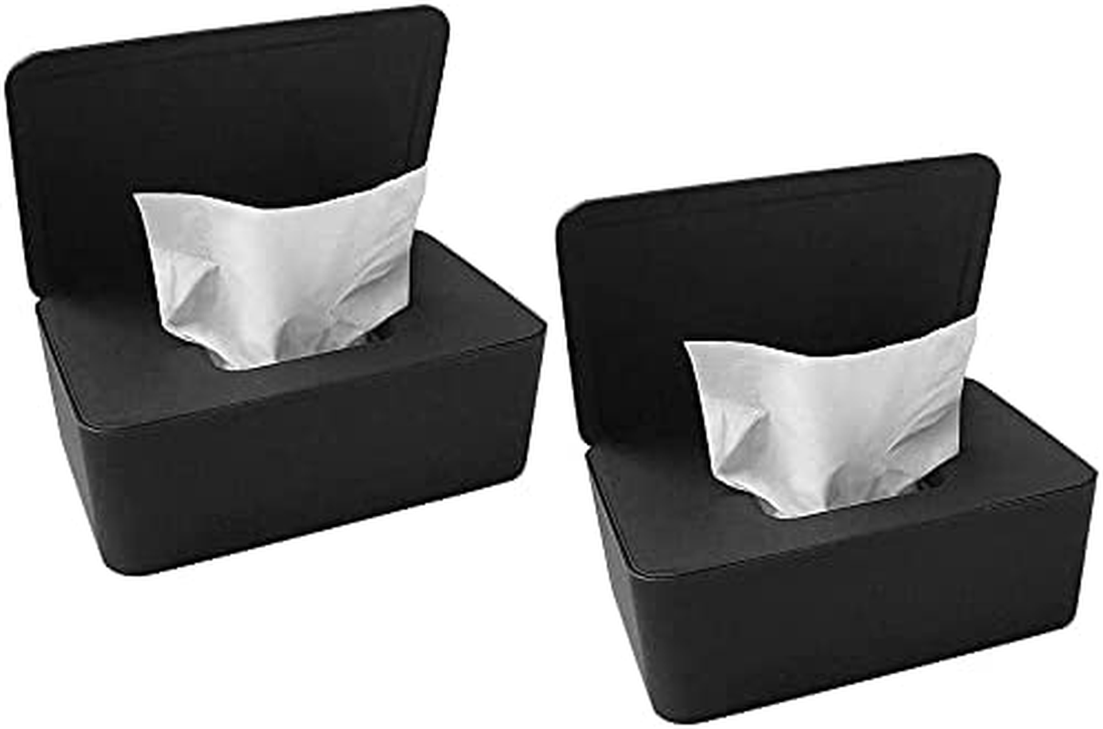 Baby Wipes Dispenser, Pull Wipes Dispenser with Moisture Seal Secure Lid,Baby Wipes Case Holder Keeps Wipes Fresh, Perfect Look Wipe Containers with Sealing Design (2 PCS, White)