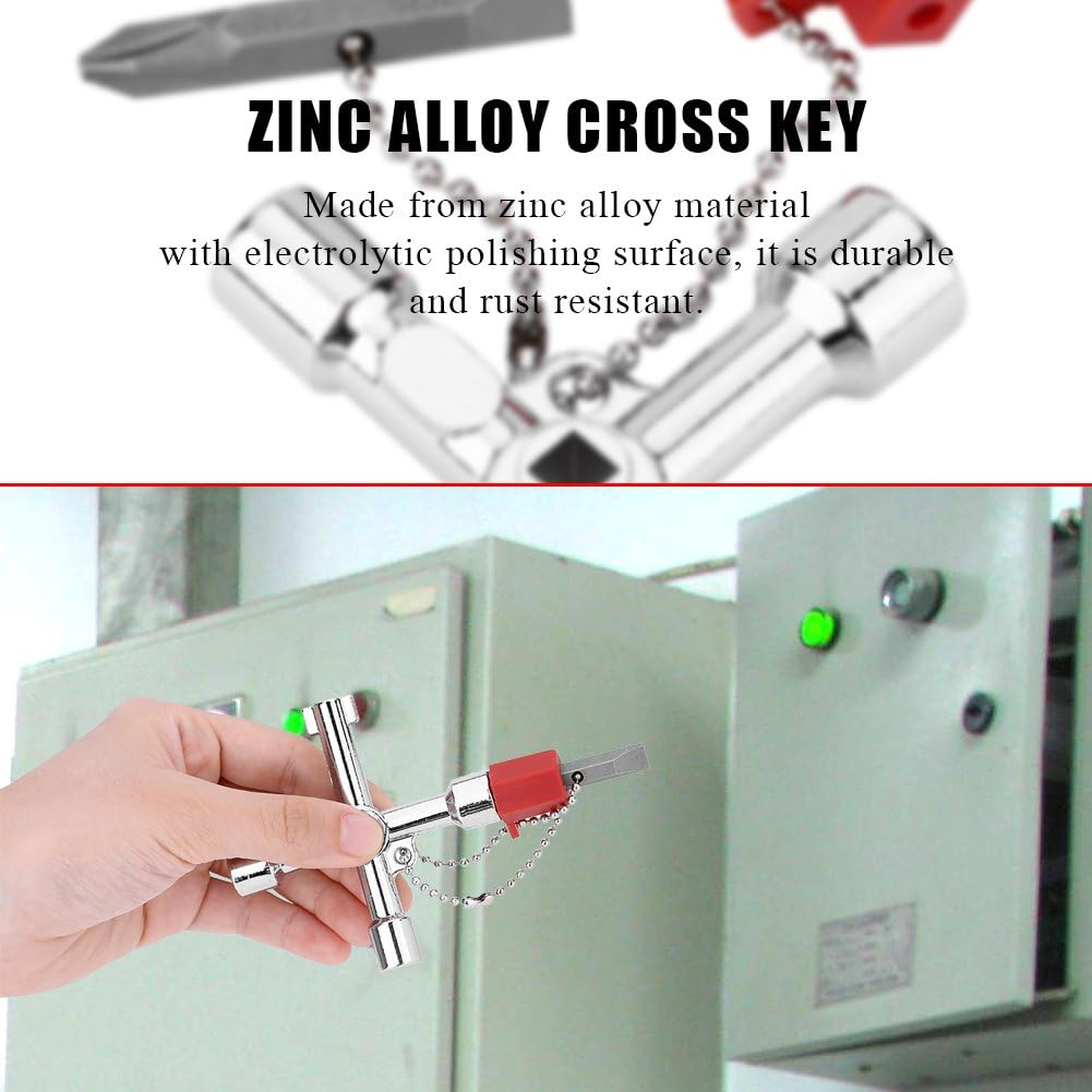 4-Way Sillcock Key - 4 Way Multi-Functional Universal Cross Key with Bit Zinc Alloy Plumbers Electricians Tools
