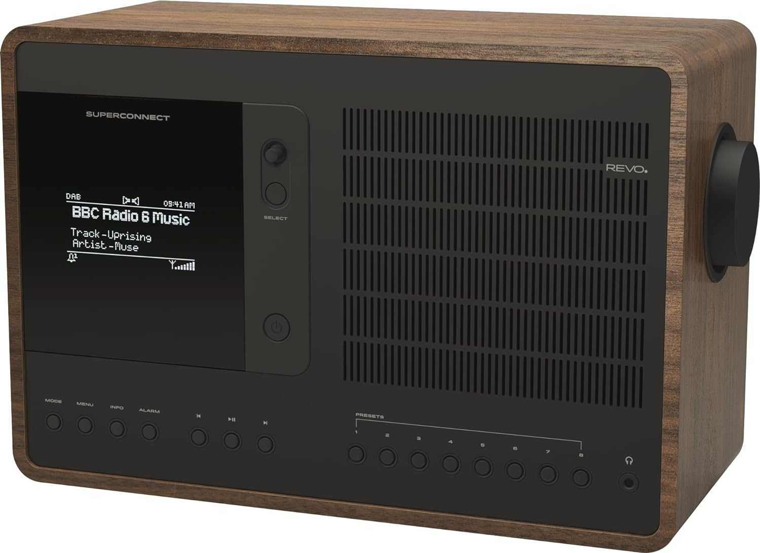 Revo Superconnect - Deluxe Multi-Format Table Radio with DAB/DAB+/FM, Internet Radio, Spotify Connect, DNLA Wireless Streaming, Bluetooth with Aptx & Ios/Android App Control - Walnut/Black