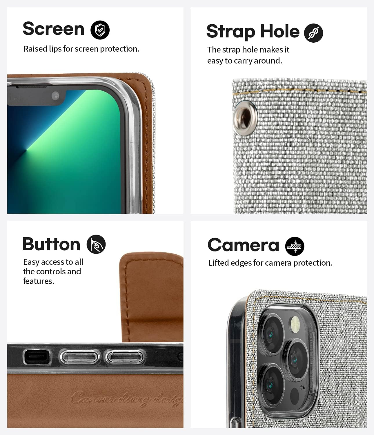 Goospery Canvas Diary for Iphone 13 Pro - Grey image number 6