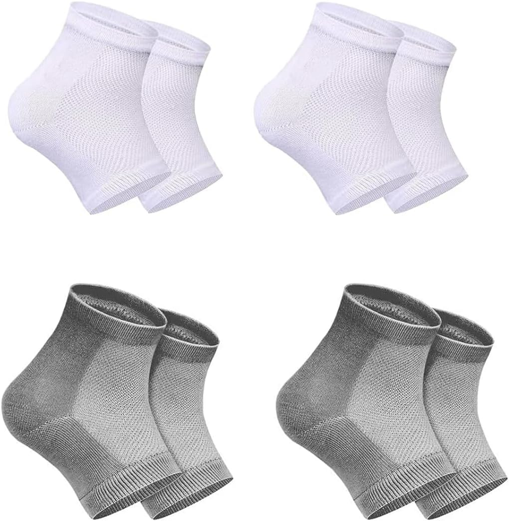 Moisturising Heel Socks for Cracked Heel Treatment, 4 Pairs, Cosy Gel-Lined Sleep Socks for Women