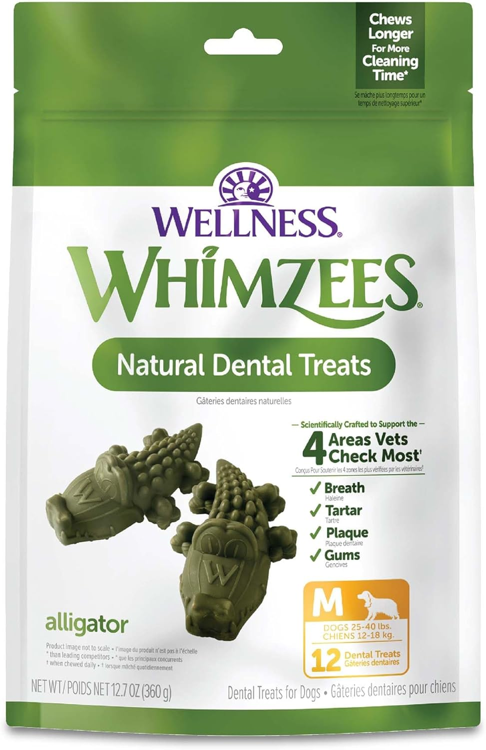 Whimzees Wellness Alligator Dog Dental Treats, Natural Chews, Medium Size, (12 Count) image number 6