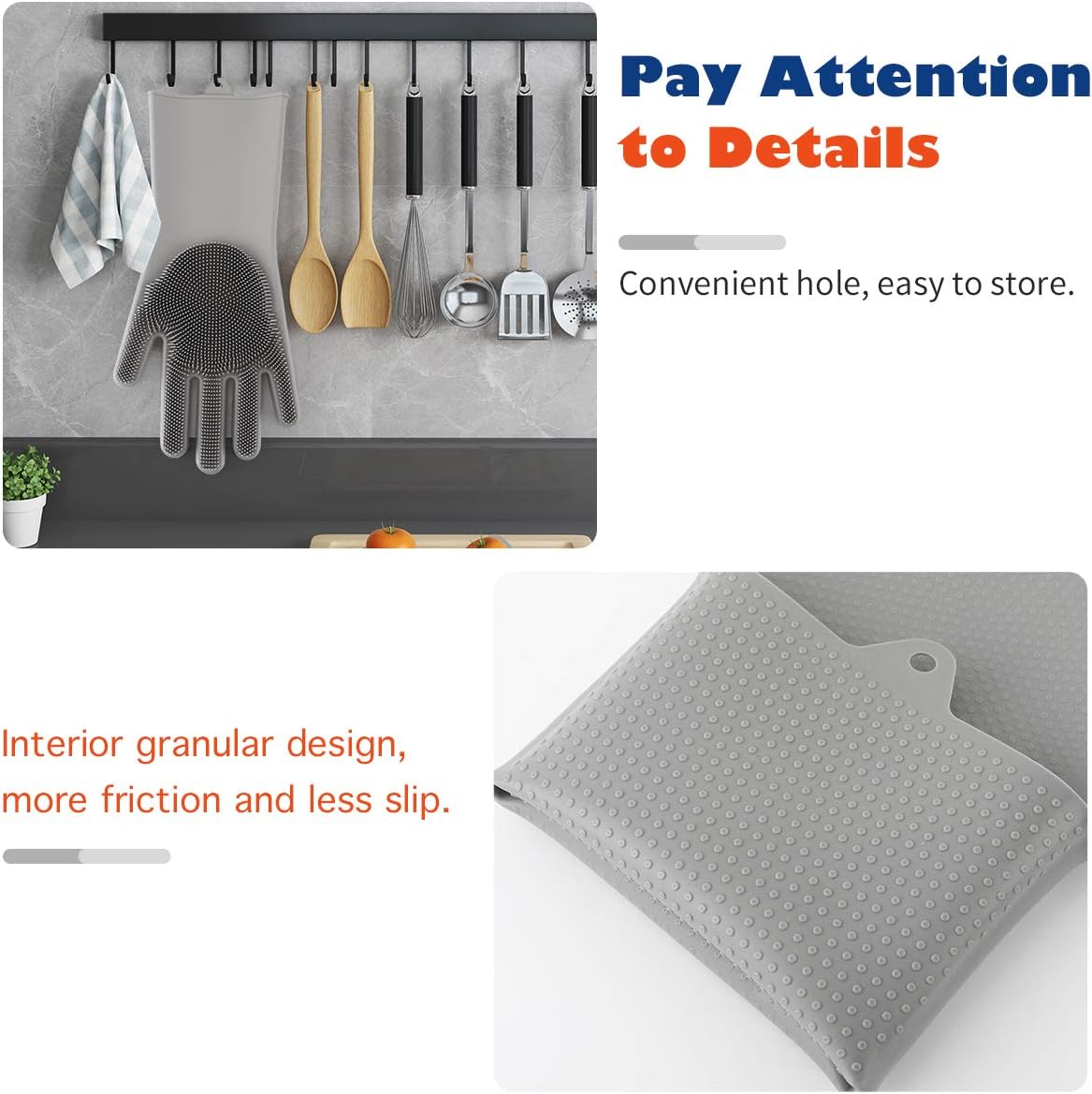 Vavopaw Pet Hair Remover, Gentle Magic Pet Grooming Gloves, Efficient Deshedding Glove for Dogs and Cats with Long & Short Fur, Bathing Shampoo Gloves Brush - Gray image number 2