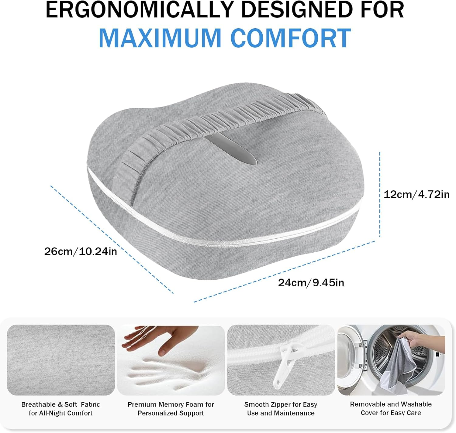 Knee Pillow, Leg Pillow for Side Sleepers, Memory Foam Leg Pillow with Adjustable Strap & Removable Cover, Leg Elevation Pillow for Spine Alignment, Sciatica Reduce Pressure image number 3