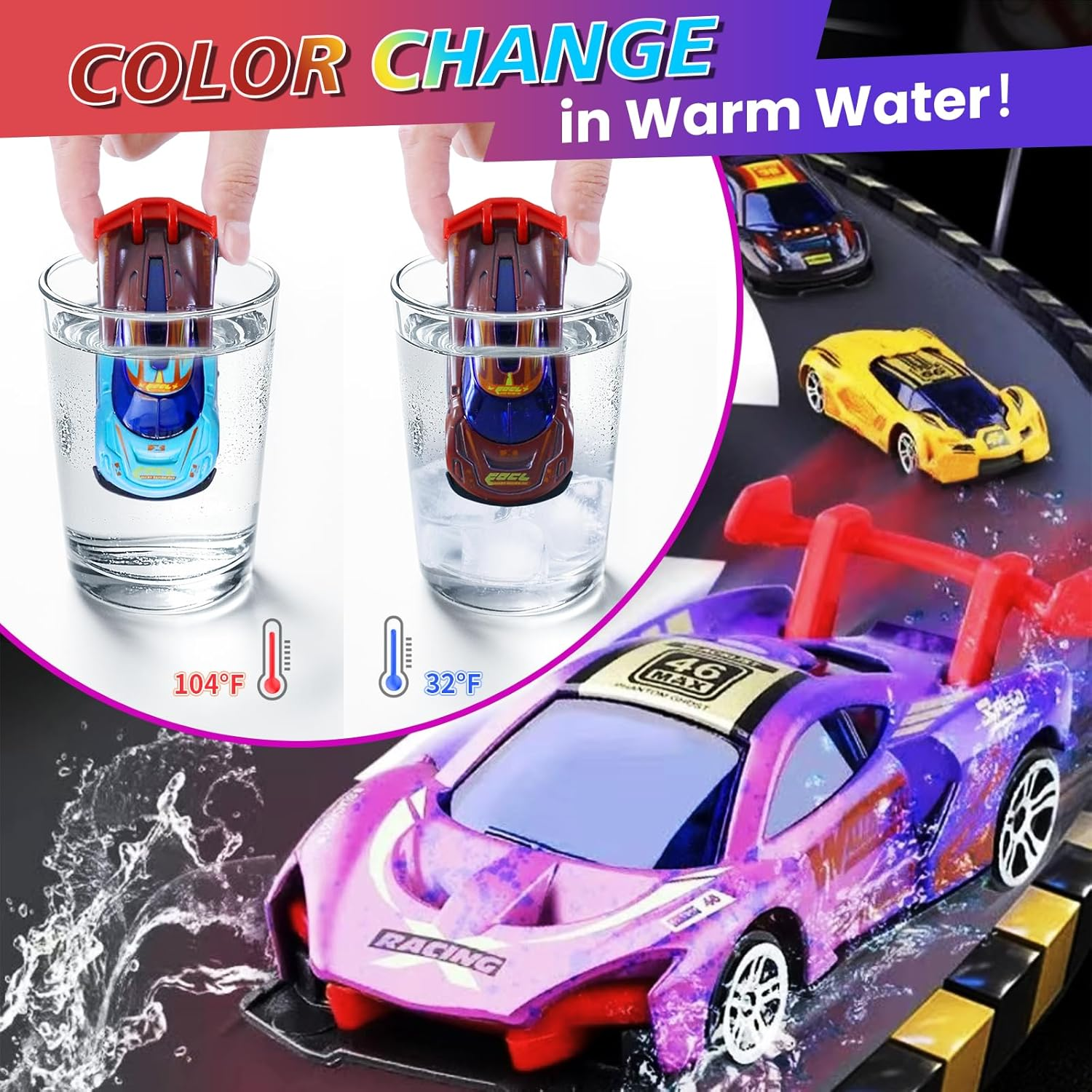 Color Change Race Car Series - 6Pcs Color Change Sports Car Toy,Vehicle Bath Toy Set,Bathtub Water Table Toy,For Easter Fillers,Goodie Bags Fillers,Themed Party,Carnival Prize for Kids 3+ image number 3