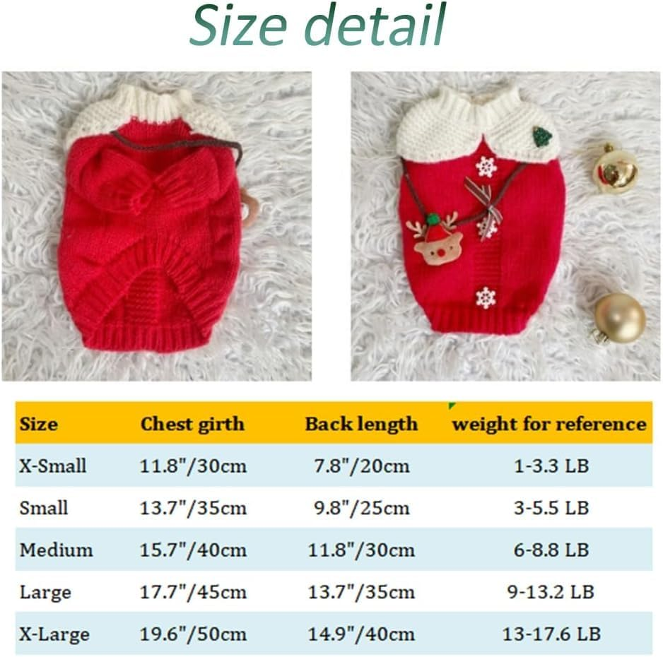Christmas Dog Outfit Christmas Dog Cat Sweater with Elk Snowflake Puppy Clothes for Small Dog Girl XS Pomeranian Chihuahua Yorkie PUP Knitted Coat (S) image number 1