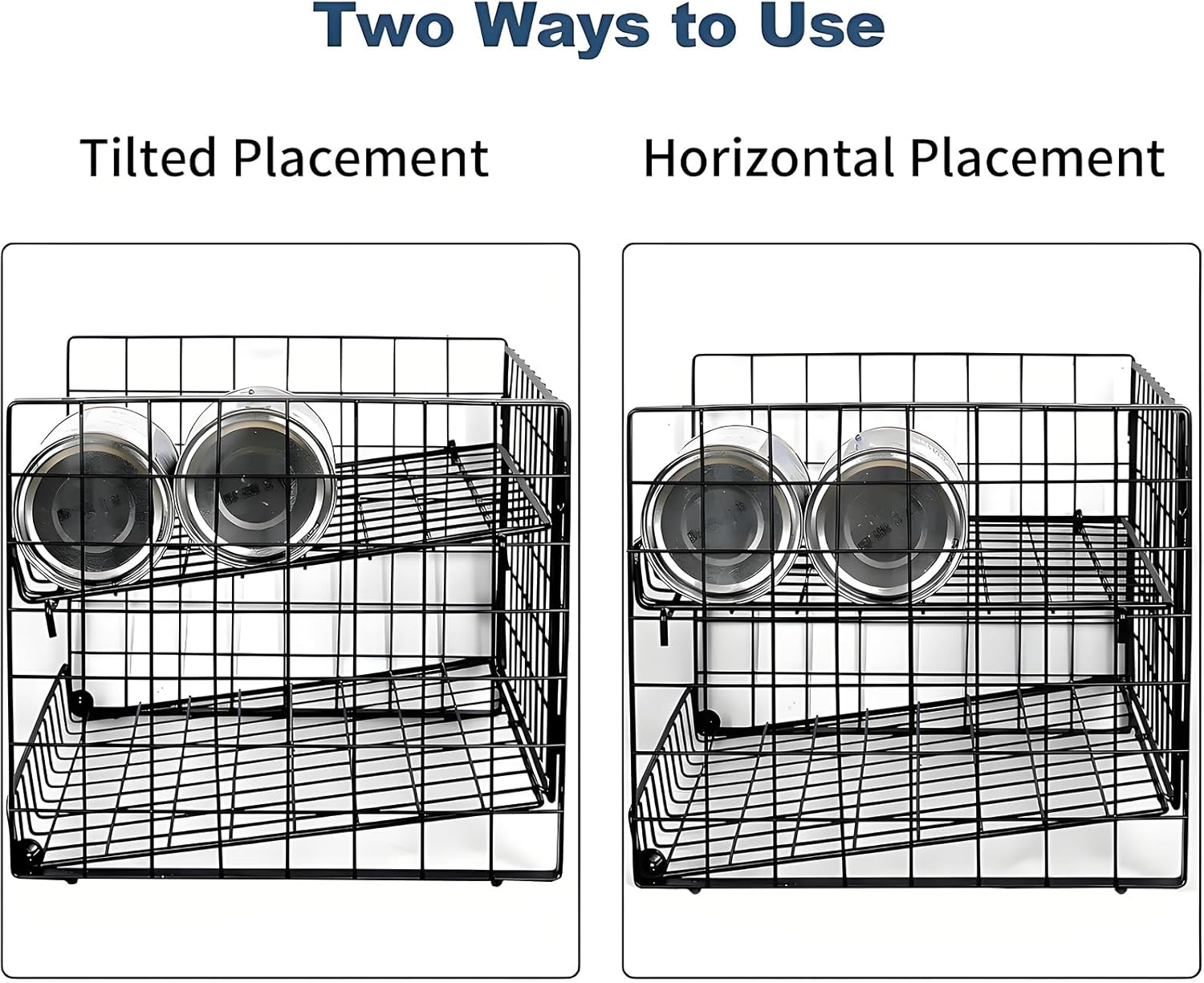 Jksmart 2-Tier Stackable Can Rack Organizer for Pantry - Adjustable Dispenser Holds up to 62 Cans, Storage Holder for Various Ounces of Canned Food, Soda Drinks - Black, 2 Pack (Patent Pending)