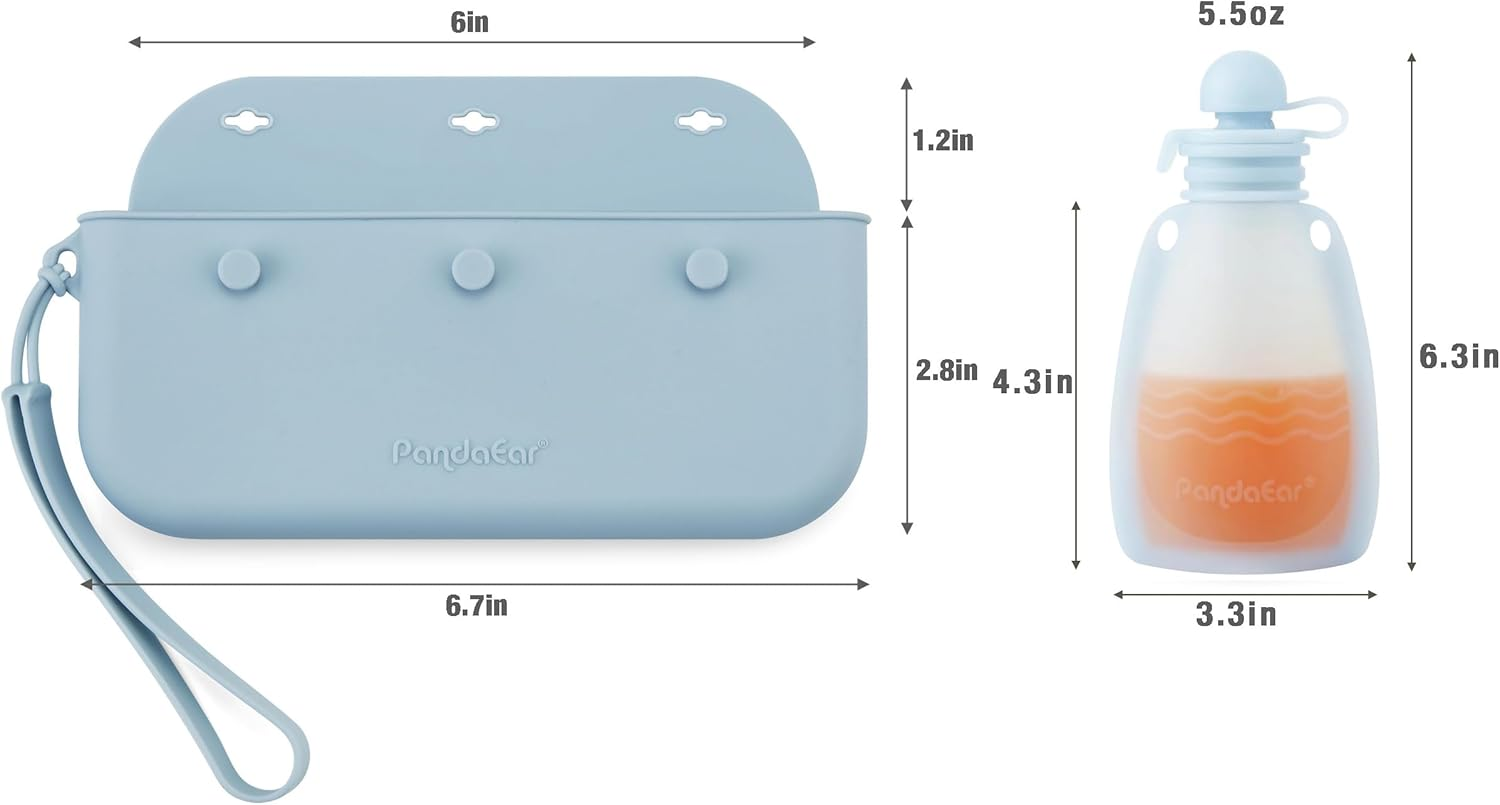 Pandaear Silicone Feeding Set | 11PCS Led Weaning Supplies Self Feeding Utensils | Divided Suction Plate Bowl Bibs Sippy Cup with Food Pouch Snack Container Spoons Forks, Blue image number 3