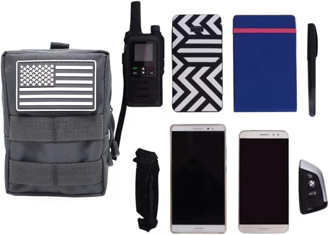 2 Pack Molle Pouches-Vest Pouch Cell Phone Holster Belt Pouch Waist Bag Pack EDC Molle Accessories Bag Small Utility Pouch with Flag Patch Tactical Compact Water-Resistant EDC Pouch image number 4