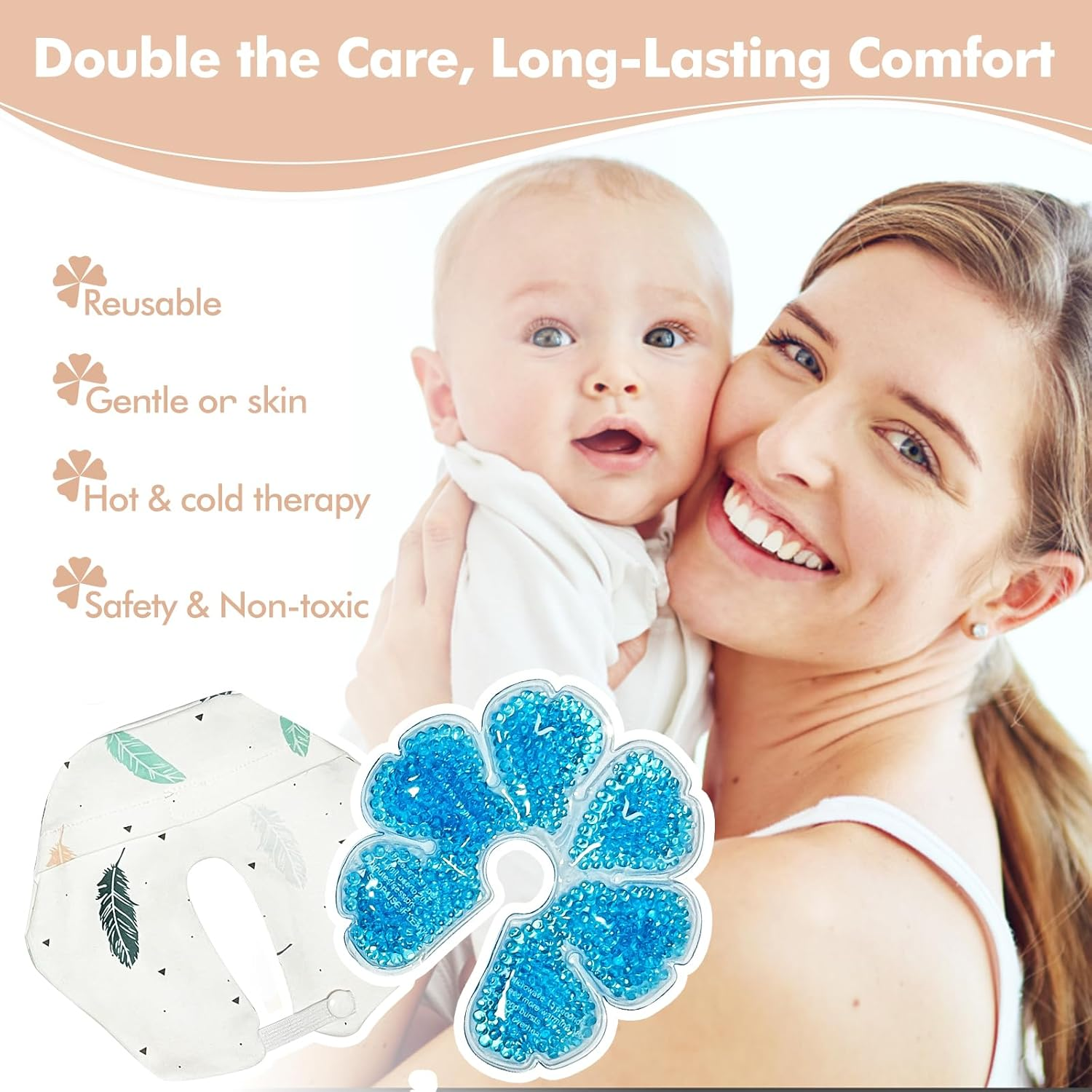 2 Breast Ice Packs for Nursing Moms, Reusable Gel Bead Breast Therapy Pads with Washable Soft Covers, Hot & Cold Breast Feeding Essentials for Engorgement, Clogged Ducts & Mastitis Relief image number 5