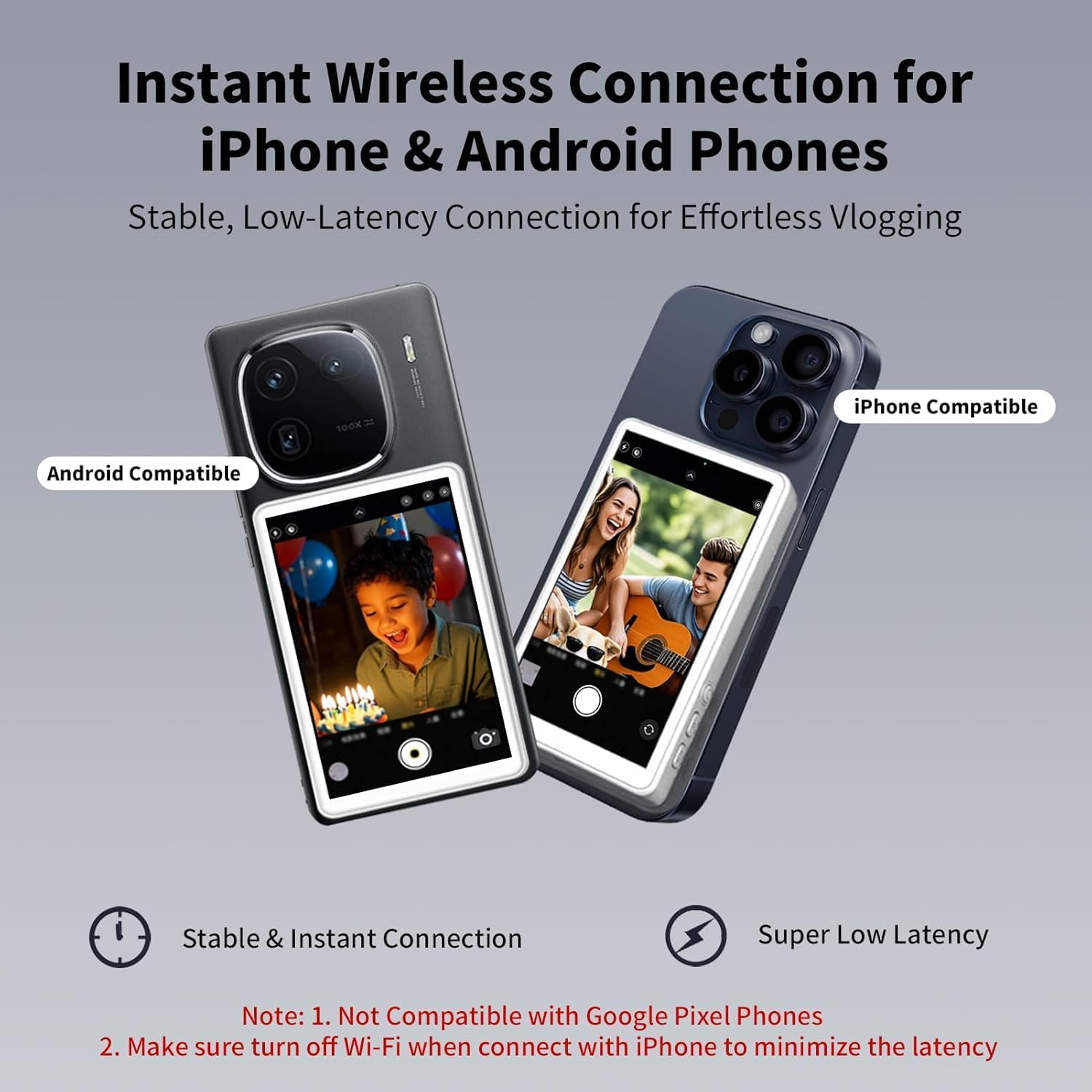 Magnetic Vlog Selfie Monitor Screen for Phone Vlog Selfie Monitor Screen Magnetic Mount for Magsafe Rear Camera for Selfie Vlog Live Stream Video Recording Wireless Connection (White) image number 6