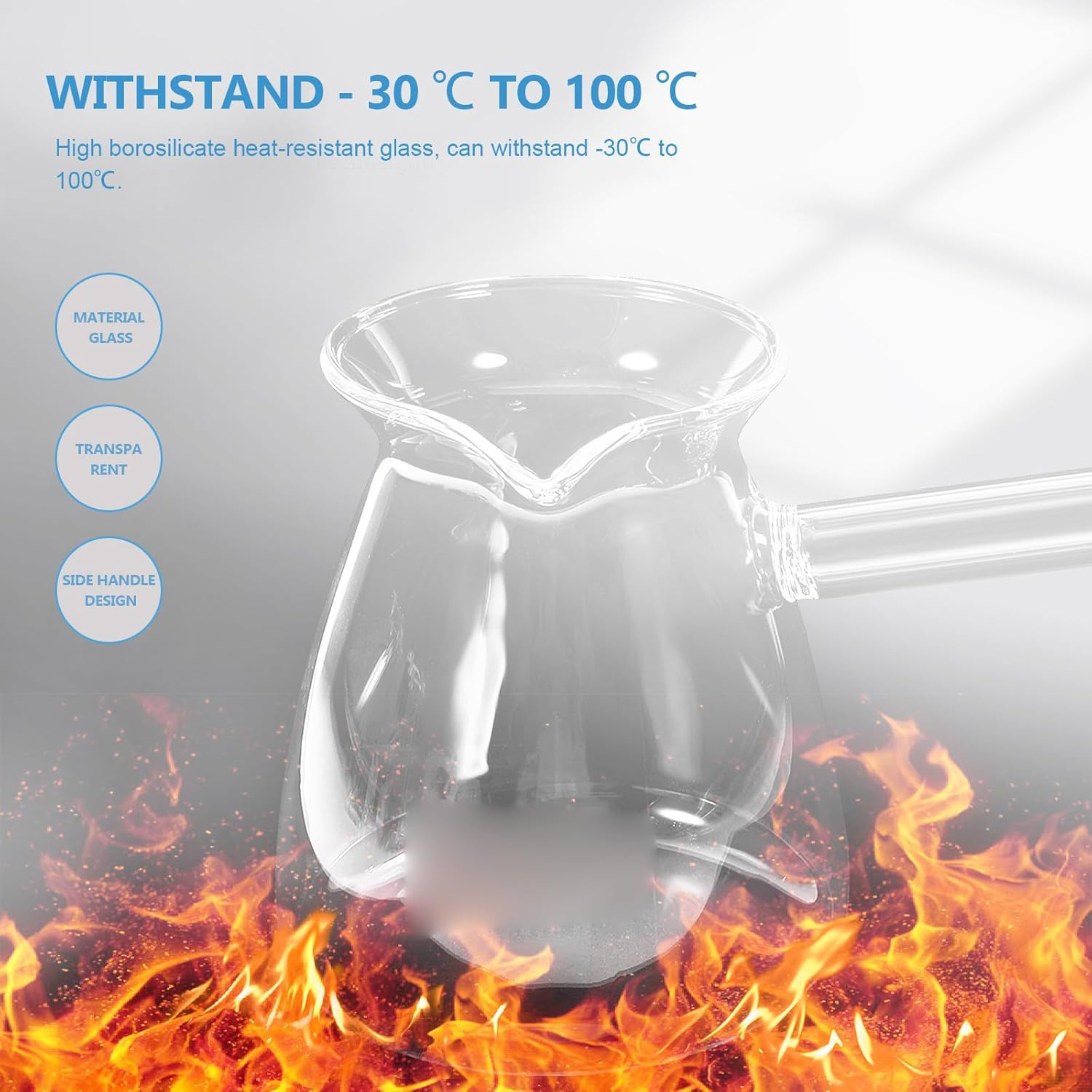 ULTECHNOVO Transparent Thickened Glass Turkish Coffee Pot with Side Handle Heat-Resistant Borosilicate Stove Pot for Tea Brewing Milk Warming and Household Use image number 5