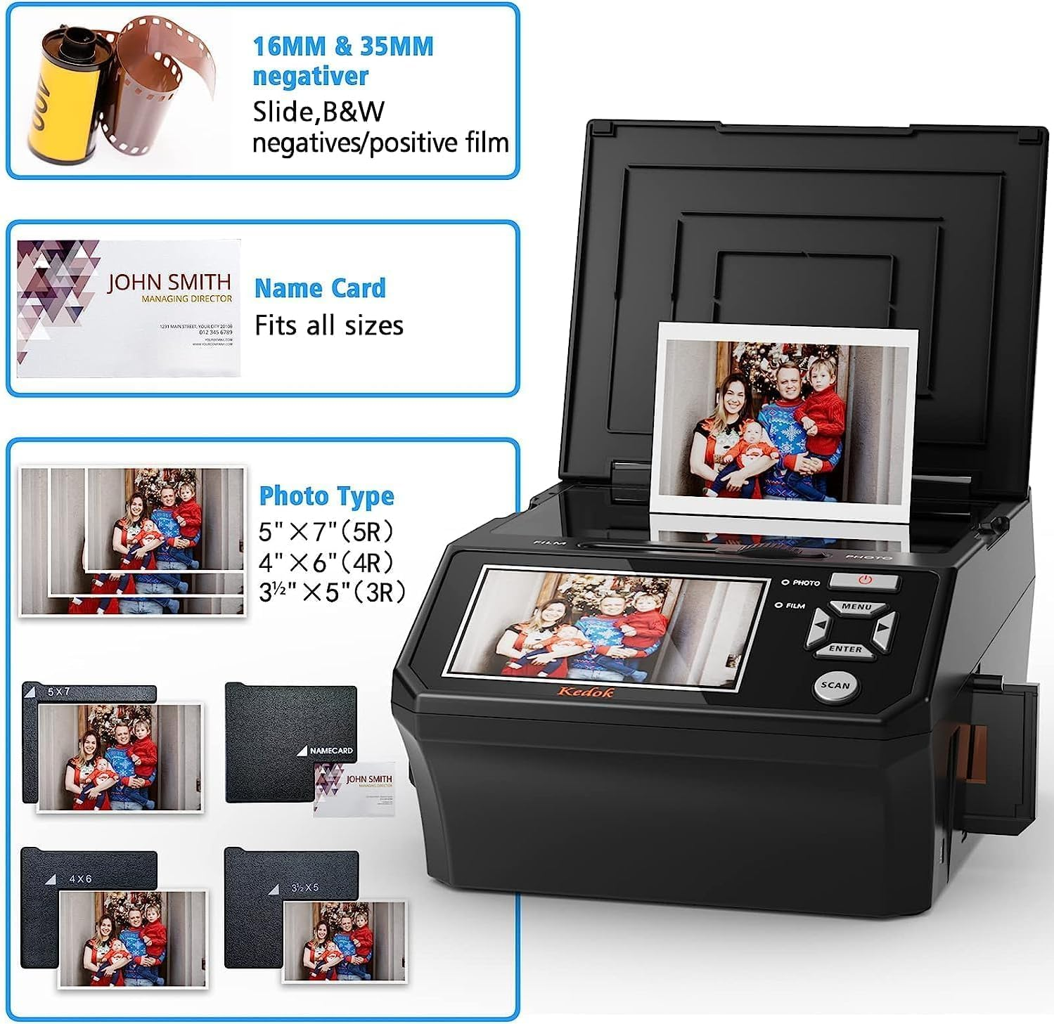Multiscanner for Photos, Slides and Negatives, Photo Scanner for Digitizing with 5 Inch LCD Large Screen, Convert 35 Mm, 110 Film/Photo/Business Card to 22 MP Digital JPEG image number 5