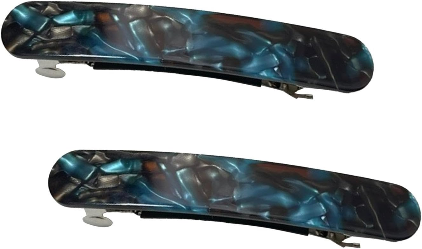 Baoblaze Women'S Hair Clips, French Hair Clips, Vintage Hair Accessories, Barrette, Automatic Tortoise Shell Hair Clips for Girls, Fine Hair and Medium Thick Hair, Blue Black, 8.3 Cm, Pack of 2