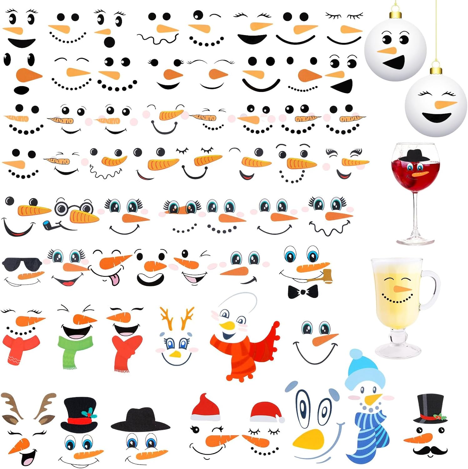Nezyo 60 Pieces Christmas Snowman Stickers for Crafts Small Snowman Face Decals Vinyl Sticker for Xmas Window Refrigerator Wall Door Art Decorations Party Favor Decor Supplies image number 2
