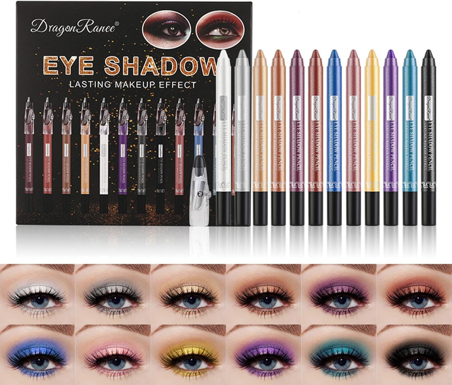 Fantasyday 8PCS Cream Eyeshadow Stick Sets, Metallic Glitter Shimmer Smokey Eye Looks Waterproof Long Lasting Quick-Drying Sparkling Eye Shadow Makeup Kits(Color Set A)