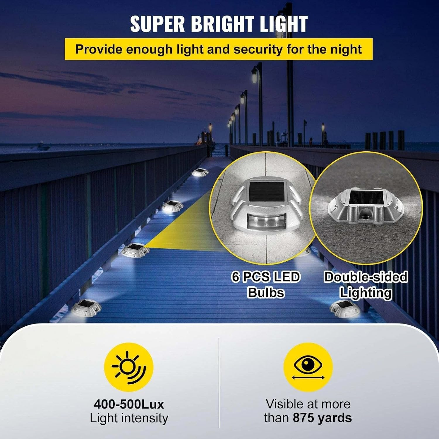 Driveway Solar Lights,Waterproof Outdoor Road Steps Deck Pathway Lights,White 2 PCS image number 5