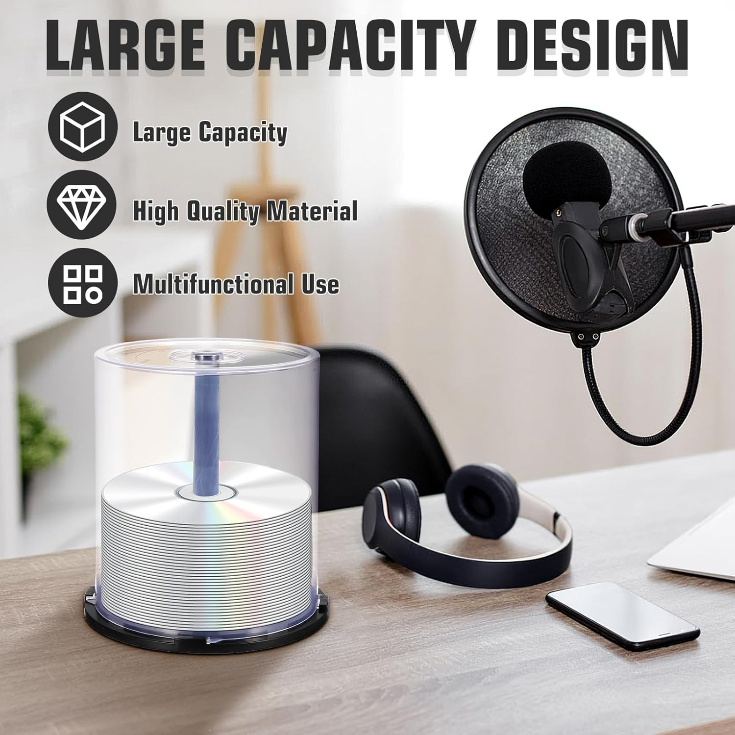 ABOOFAN CD/DVD Cake Box Spindle,6Pcs Empty CD DVD Cake Box 100-Disc CD/DVD Storage Bucket Clear Storage Box Container with Black Base for Bookshelf Desktop image number 4