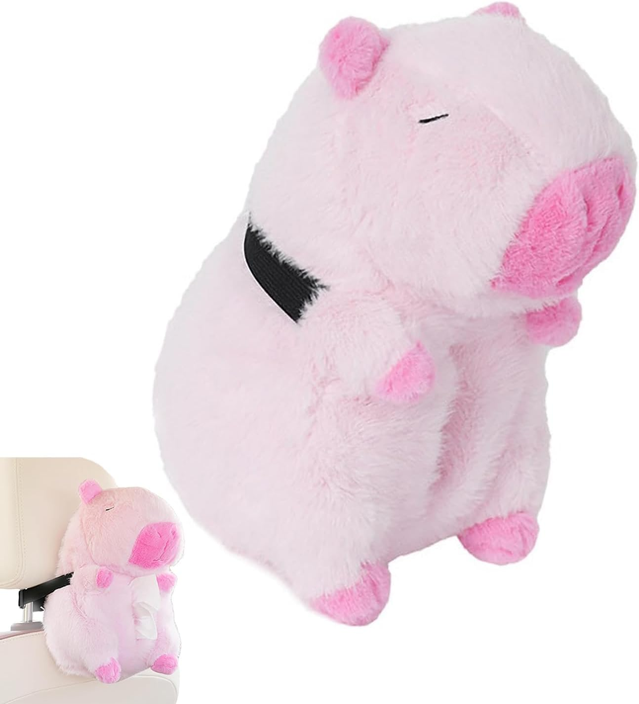 Yharnamite Plush Car Tissue Holder, Capybara Plush Car Tissue Paper Holder, Portable Cartoon Plush Paper Tissue Box Holder for Car, SUV, Truck (Beige)