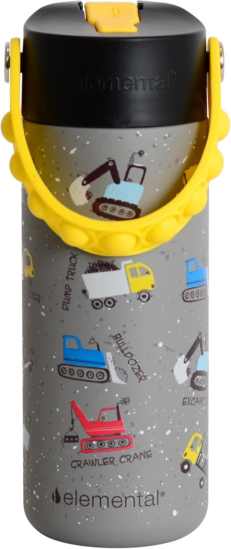 Elemental Insulated Kids Water Bottle, Stainless Steel Water Bottle with Straw Lid & Stress Reliever Pop-It Handle, Leak-Proof Water Bottles for School, Travelling and Sports, 530Ml - Construction image number 1