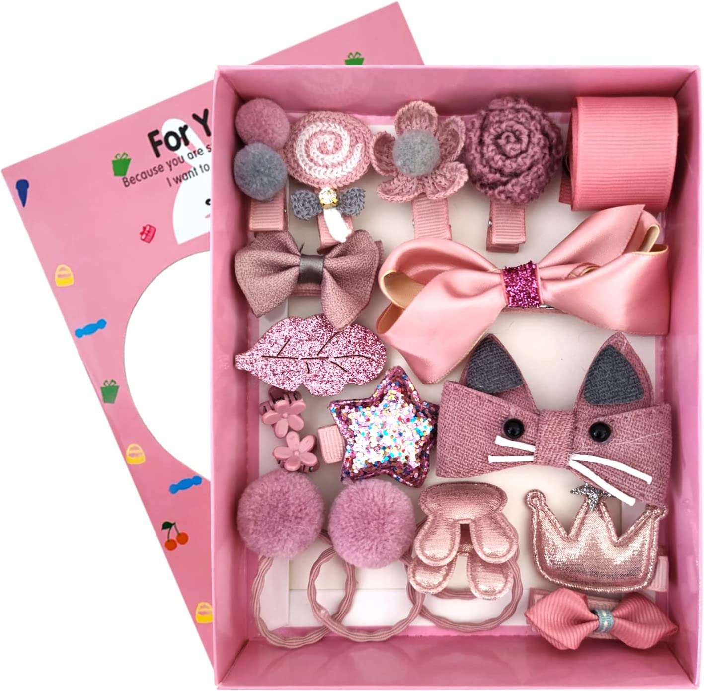 18 Pieces Baby Girls Hair Accessories Clip, Pink Little Girl Hair Accessories Gift Set Assorted Styles Hair Ties Hairpins for Toddlers Kids Children image number 4