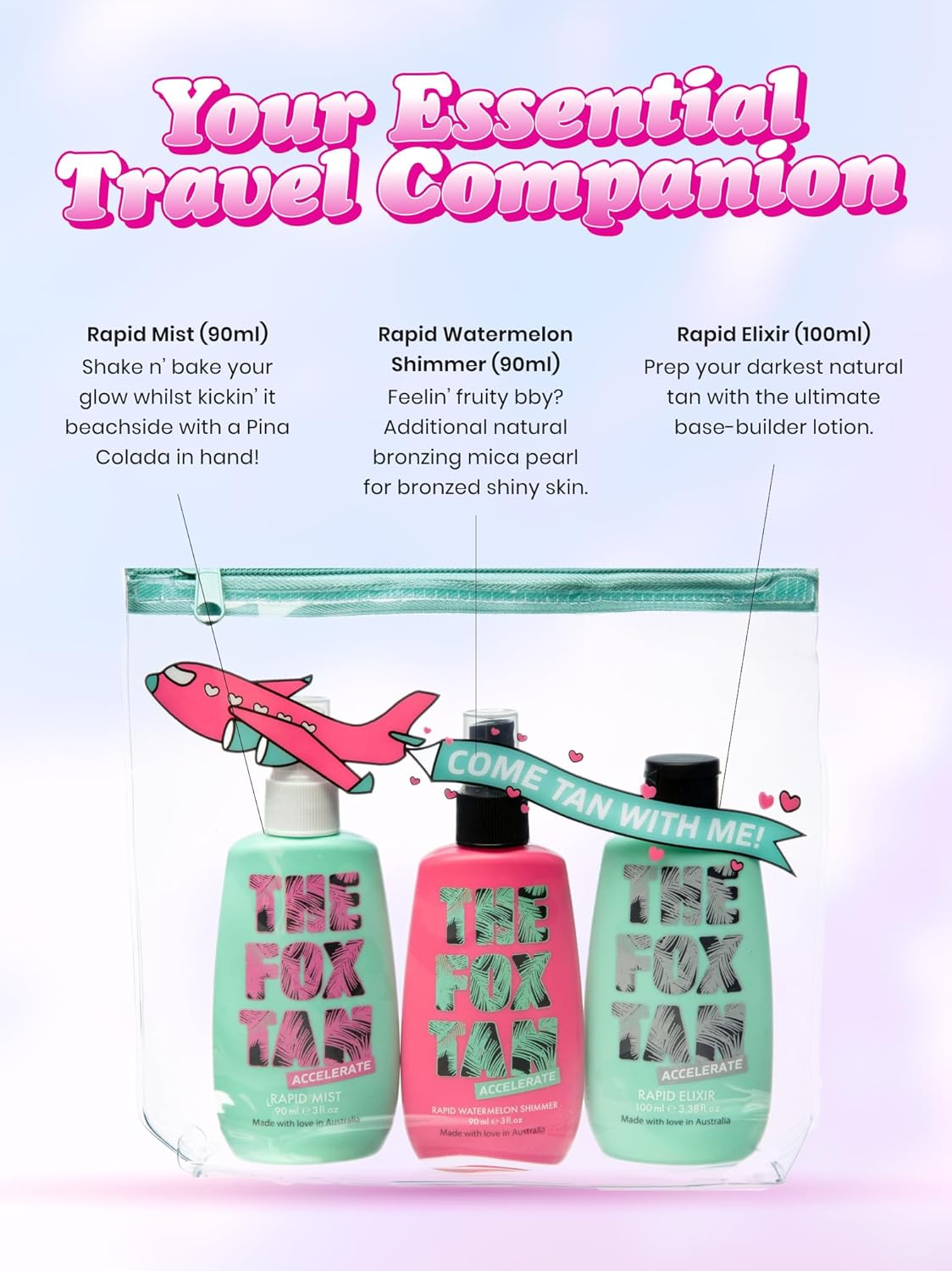 The Fox Tan Jet Setter Pack, Travel-Friendly Set for Darker, Faster, Flawless Tans, Vegan & Cruelty Free, 100Ml + 90Ml + 90Ml (3 Pieces) image number 3