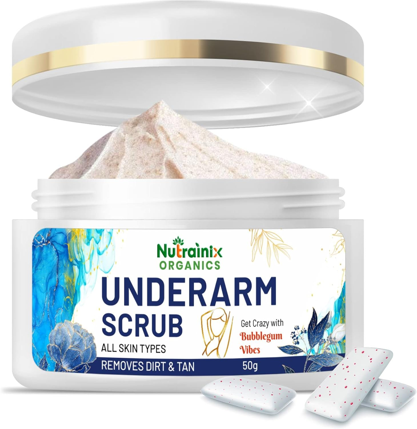Nutrainix Organics Underarm Scrub for Bikini Area, Neck, Hip, Thigh, Intimate Area, Elbow | Intense Dark Spot Removal | Keep Your Underarms Clean and Remove Tanning - Suitable for All Skin Types - 50G image number 3