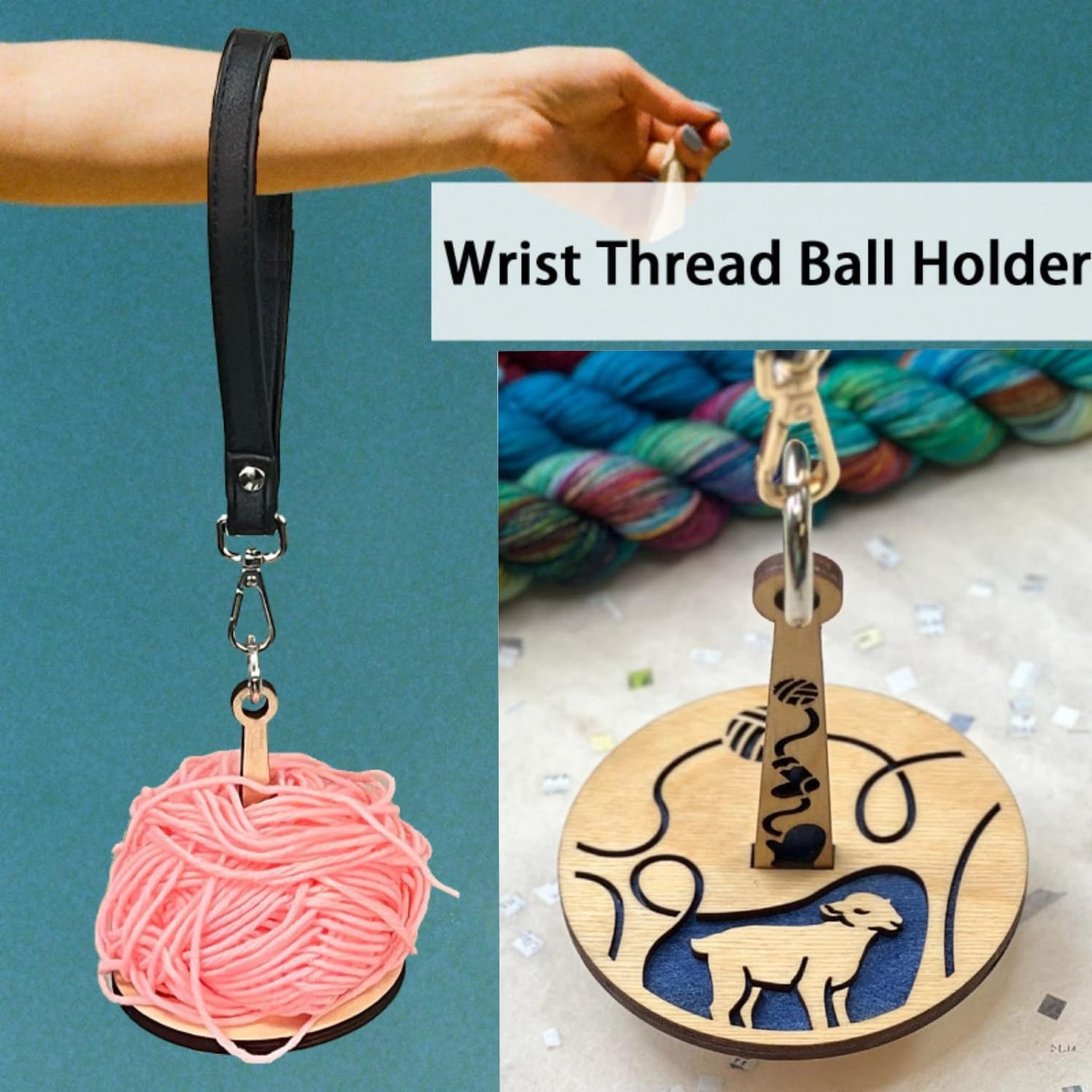 Taicols Portable Wrist Yarn Holder, 2 Pcs Mini Yarn Minder Prevents Yarn Tangling & Misalignment for Crocheting Yarn Storage Crochet Yarn Holder with Wrist Strap Wooden Yarn Organizer String Dispenser