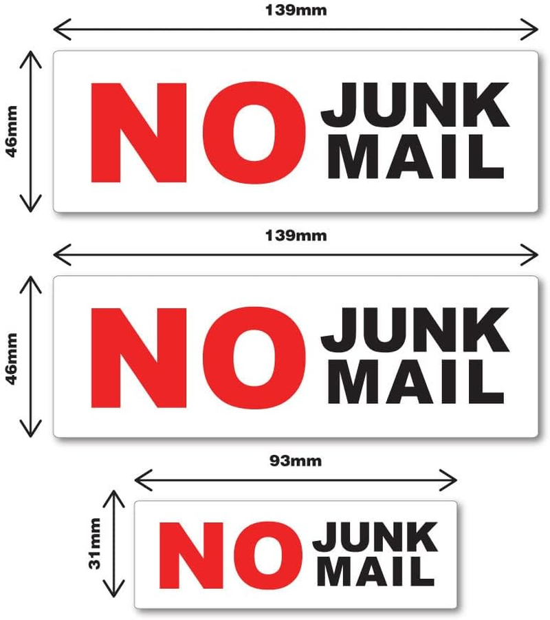 No Junk Mail Sticker Pack of 3 for Mailbox Postbox Doors