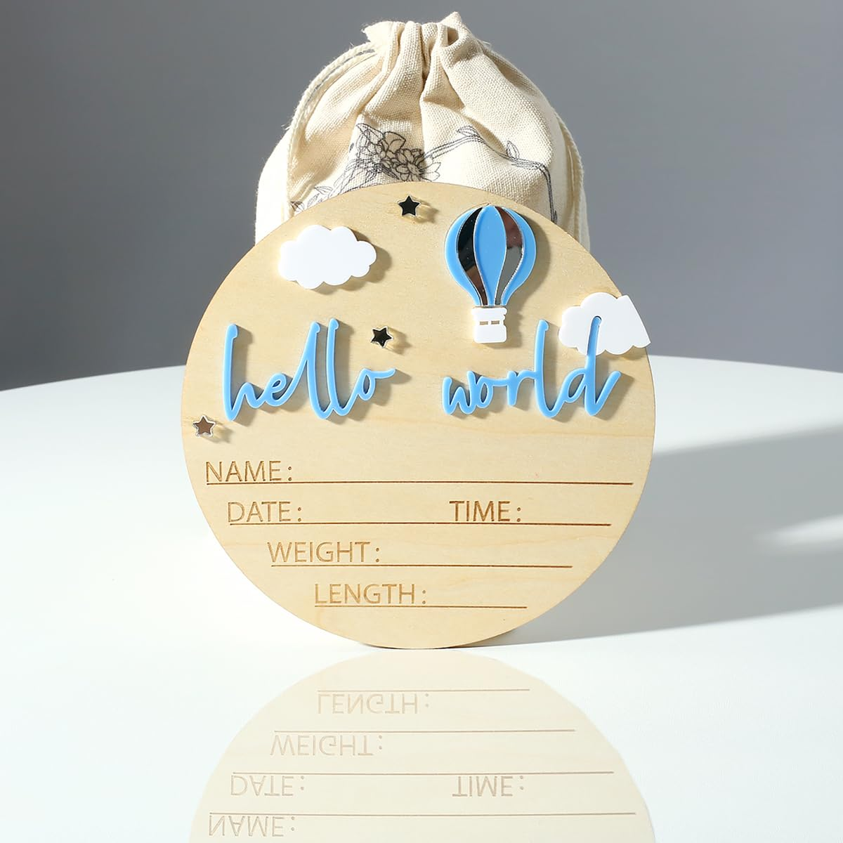 Ylsteed Baby Announcement Sign - Wooden Hello World Newborn Signs for Boy and Girl, Baby Birth and Shower, Hospital Nursery Decor image number 4