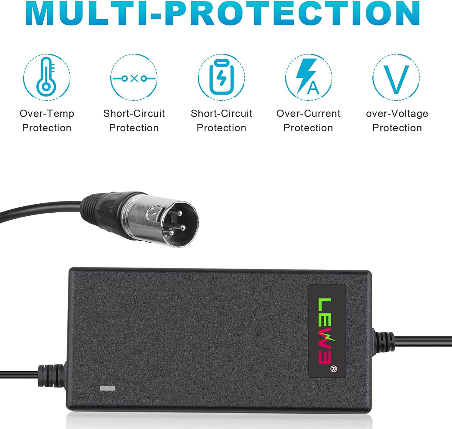 24V 5A 3-Pin Male XLR Connector Battery Charger for Lakematic, Pride Mobility, Jazzy Power Chair, Drive Medical, Golden Technologies, Shoprider, Rascal 200T/500T/301 PC 24BC5000TF-1 image number 4