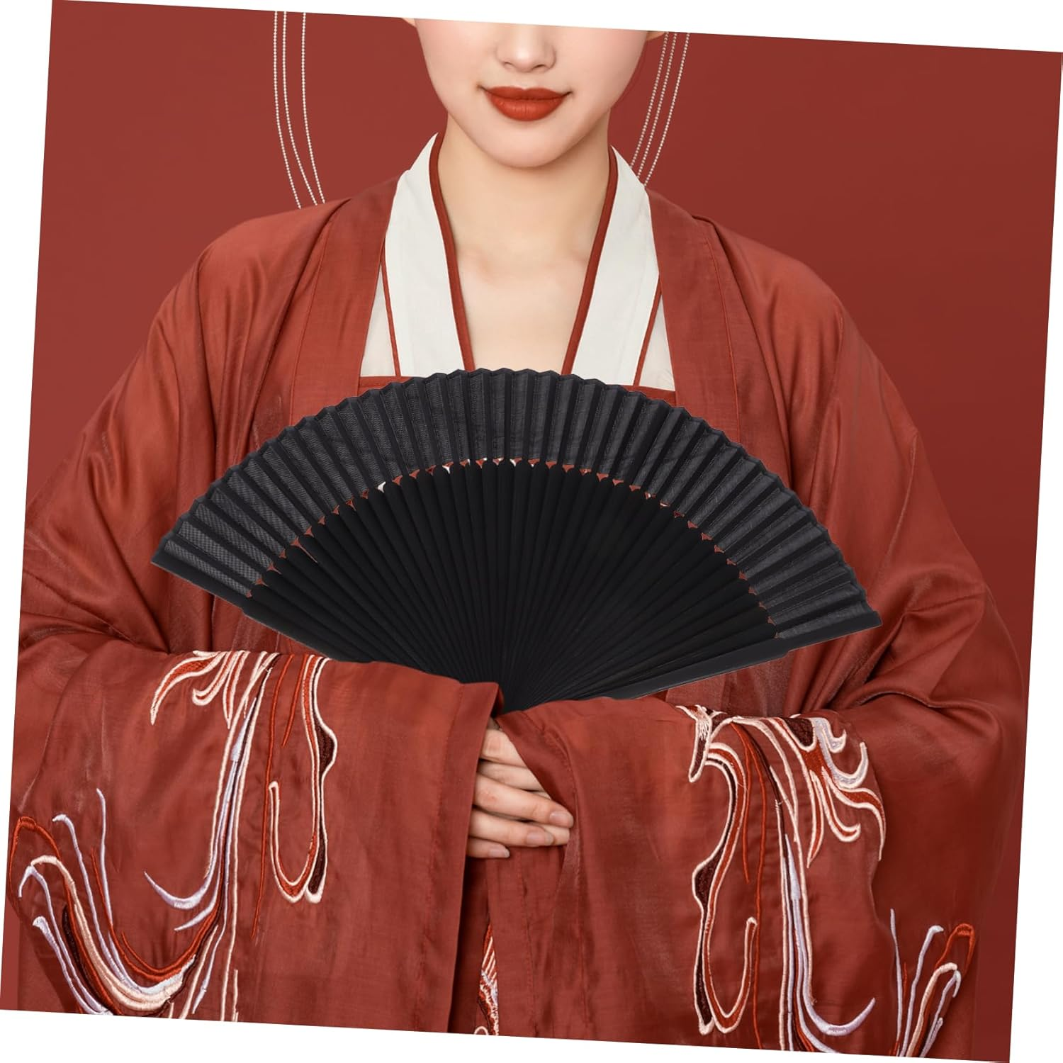SEWACC 1Pc Handheld Chinese Folding Fan Bamboo Fan for Weddings Parties and Decorative Use Includes Storage Bag Elegant Design for Men and Gentlemen image number 3